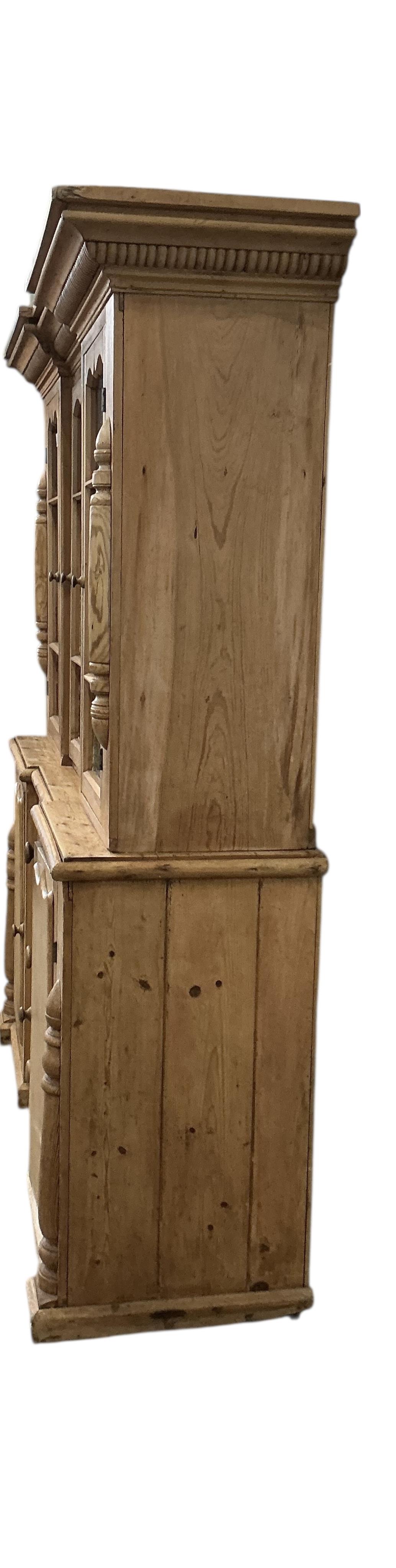 A Victorian inverse breakfront pine dresser, width 164cm, depth 46cm, height 189cm